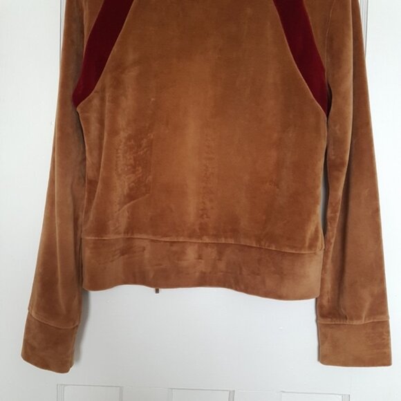 Roots Vintage Velour Front Zip Funnel Neck Sweater Jacket Brown Sz M - Picture 5 of 13